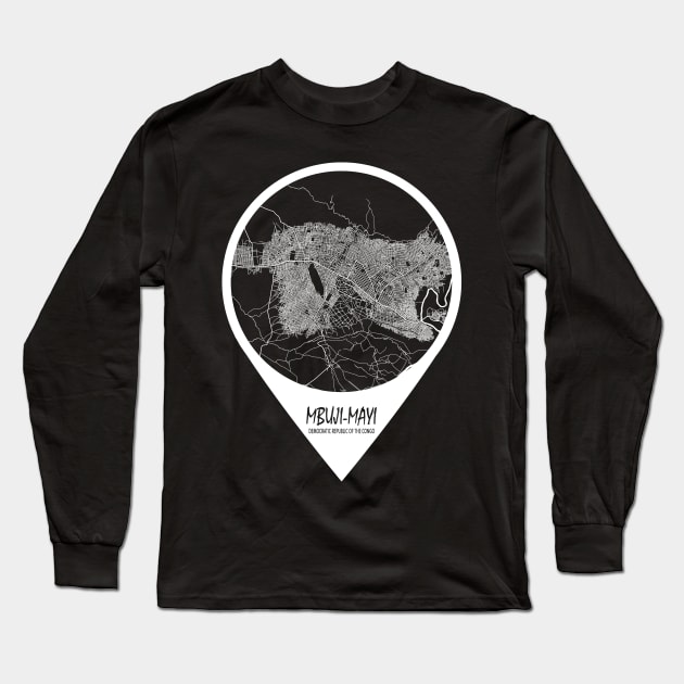 Mbuji-Mayi, DR Congo City Map - Travel Pin Long Sleeve T-Shirt by deMAP Studio